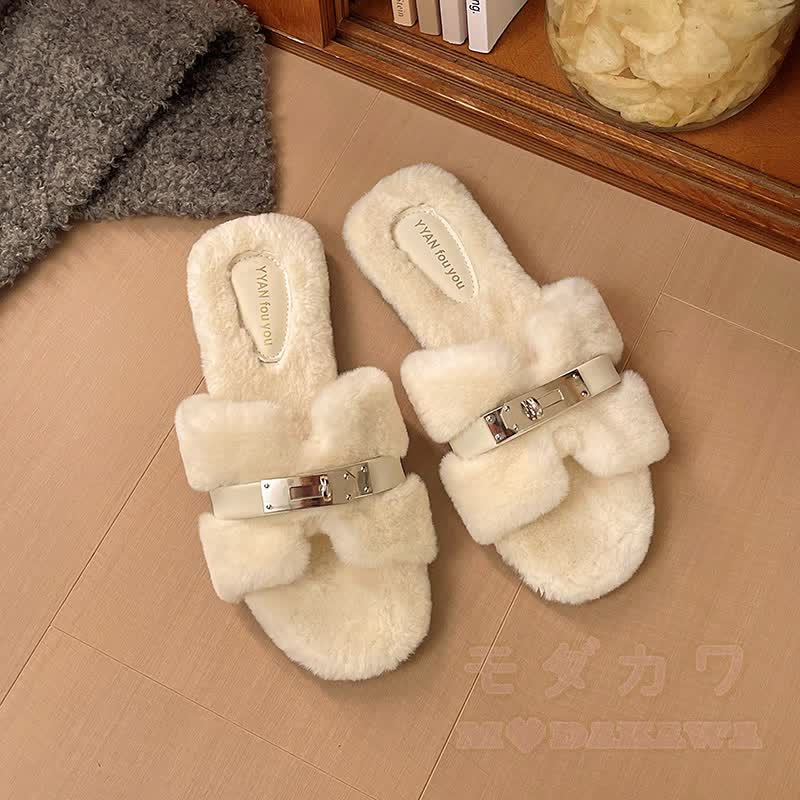 Soft Faux Fur Slip On Mules - White - 40 - image 5