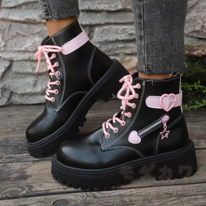 Y2K Preppy Chunky Ankle Boots - image 3