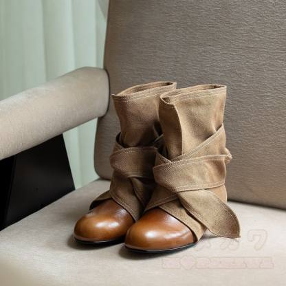 Vintage Bow Lace Up Round Toe Boots - image 6