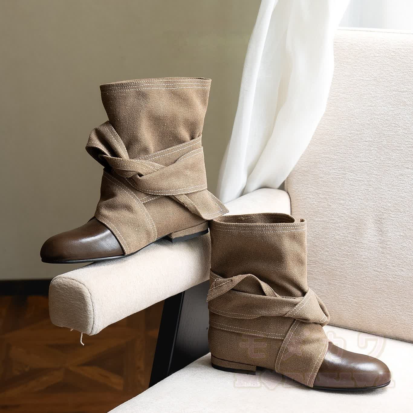 Vintage Bow Lace Up Round Toe Boots - image 5