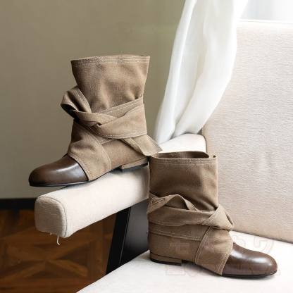 Vintage Bow Lace Up Round Toe Boots - image 5
