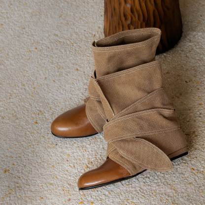 Vintage Bow Lace Up Round Toe Boots - image 7