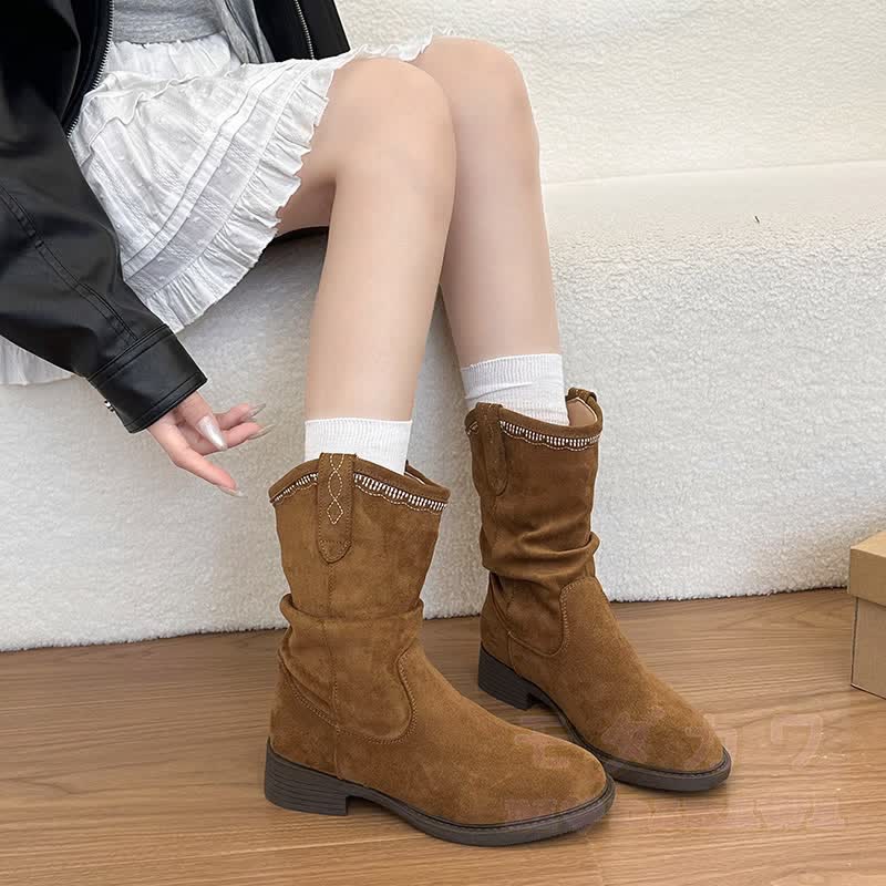 Vintage Suede Fashion Boots - Camel - 42 - image 5