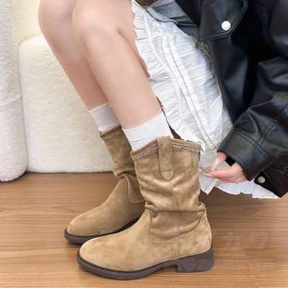 Vintage Suede Fashion Boots - Khaki - 42 - image 3