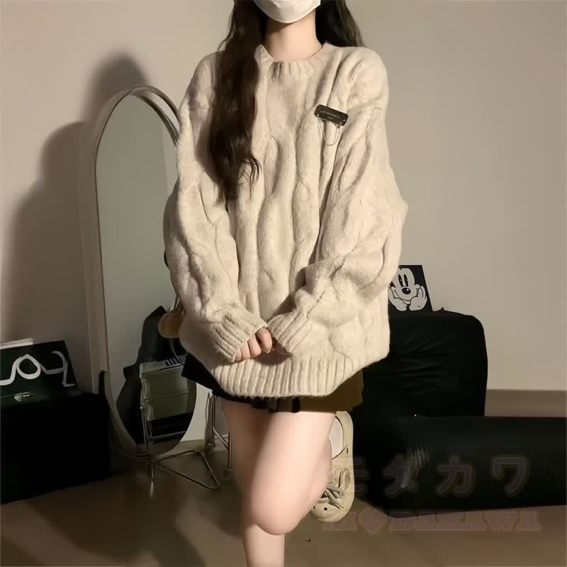 Apricot Sweater and Knit Dress and Scarf Three Pieces Set - Sweater - XL - image 3