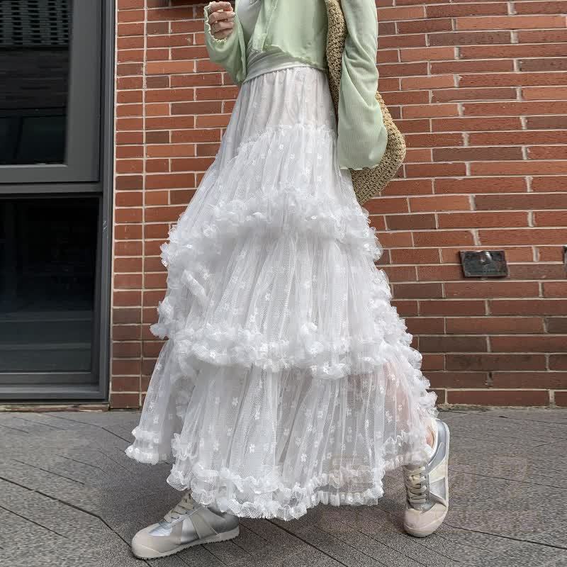 American Style Sweatshirt And White Lace Skirt Two Pieces Set - image 3