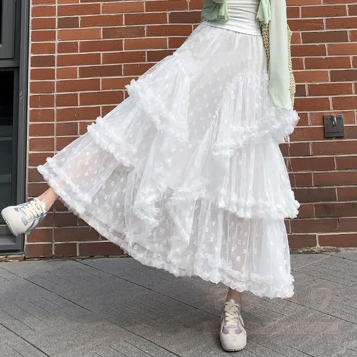 American Style Sweatshirt And White Lace Skirt Two Pieces Set - Skirt - XL - image 2