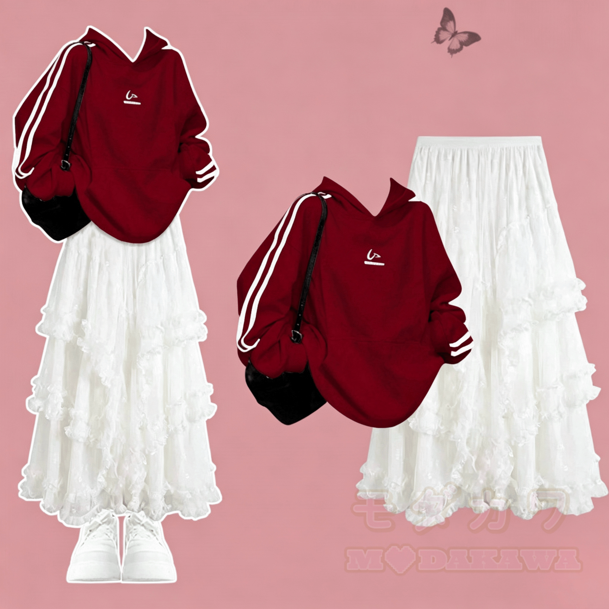 American Style Sweatshirt And White Lace Skirt Two Pieces Set - Top - XL - image 1