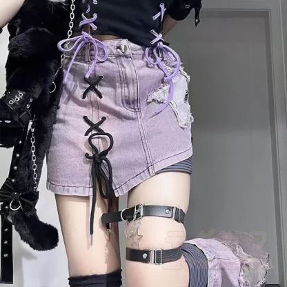 Purple Star Print Denim Skirt and Leg Warmers Two Pieces Set - image 1