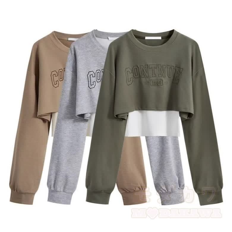 Preppy Long Sleeve Sweatshirt and Vest and Wide Leg Cargo Pants Three Pieces Set - image 4