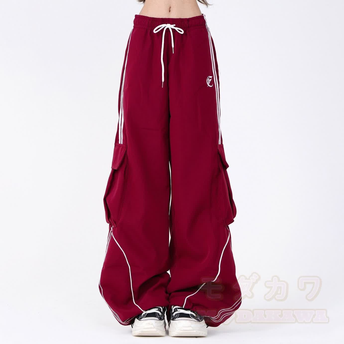 Preppy Long Sleeve Sweatshirt and Vest and Wide Leg Cargo Pants Three Pieces Set - Red Pants - 2XL - image 11