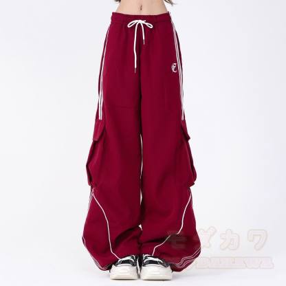 Preppy Long Sleeve Sweatshirt and Vest and Wide Leg Cargo Pants Three Pieces Set - Red Pants - 2XL - image 11