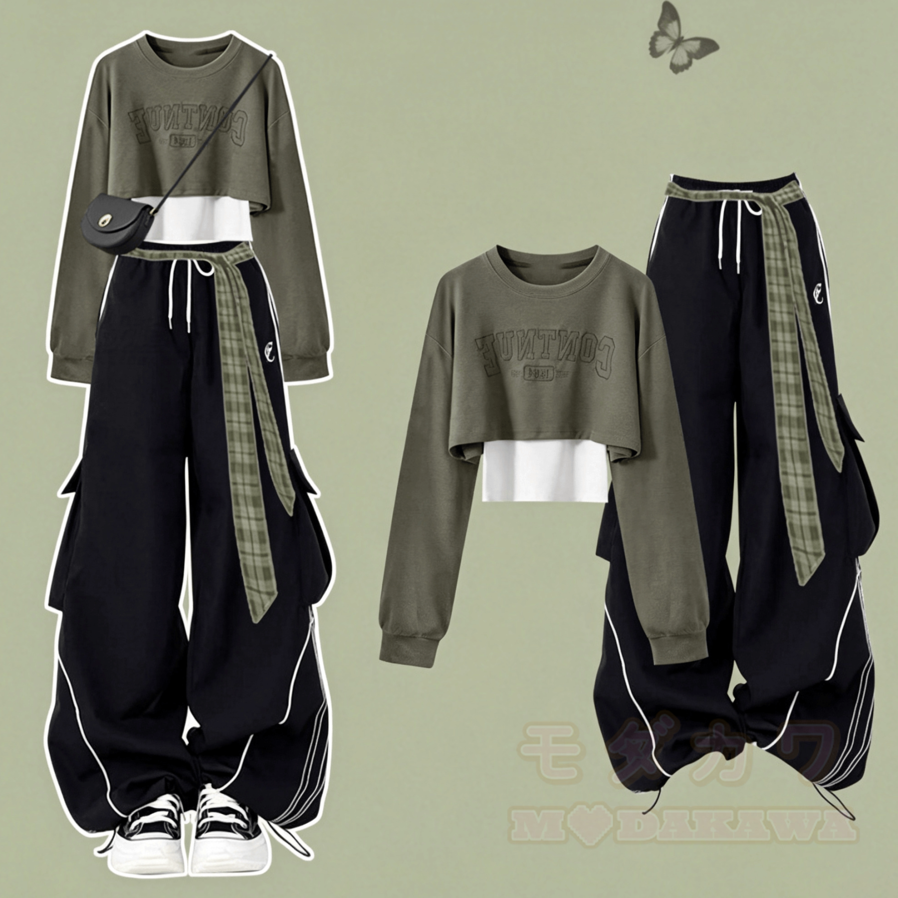 Preppy Long Sleeve Sweatshirt and Vest and Wide Leg Cargo Pants Three Pieces Set - image 1