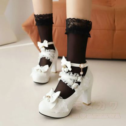 Kawaii Lolita Bow Mary Jane Heels - White - 46 - image 4