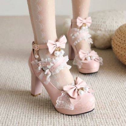 Kawaii Lolita Bow Mary Jane Heels - Pink - 46 - image 3