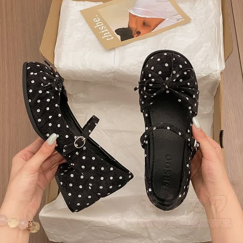 Sweet Polka Dot Bow Mary Jane Shoes - Black - 40 - image 3