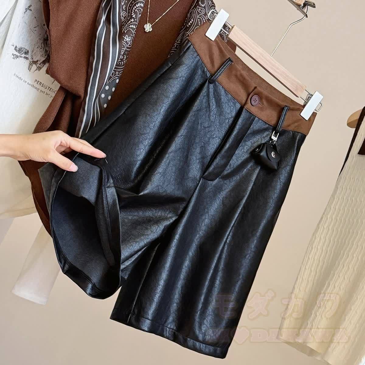 Vintage Faux Leather Wide Leg Shorts - image 6