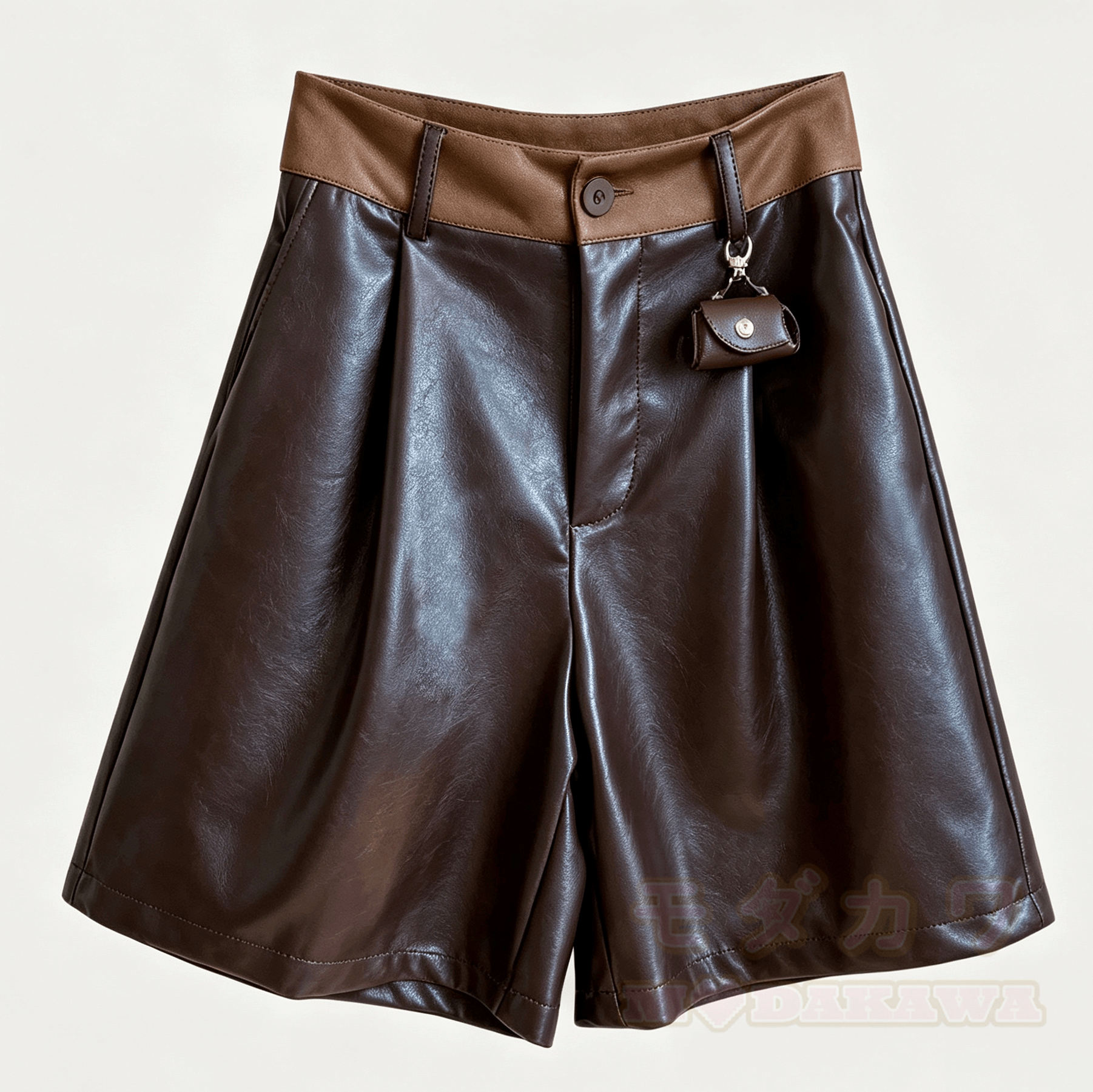 Vintage Faux Leather Wide Leg Shorts - Coffee Brown - XL - image 1