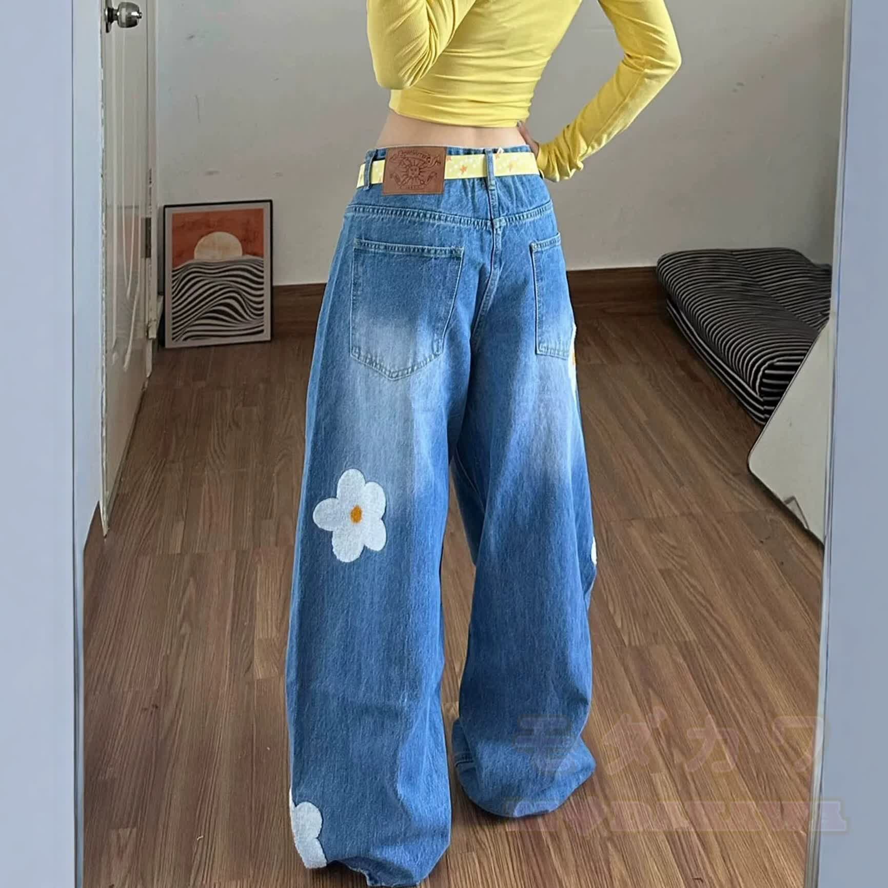 Chic Floral Embroidered Patchwork Jeans - image 5
