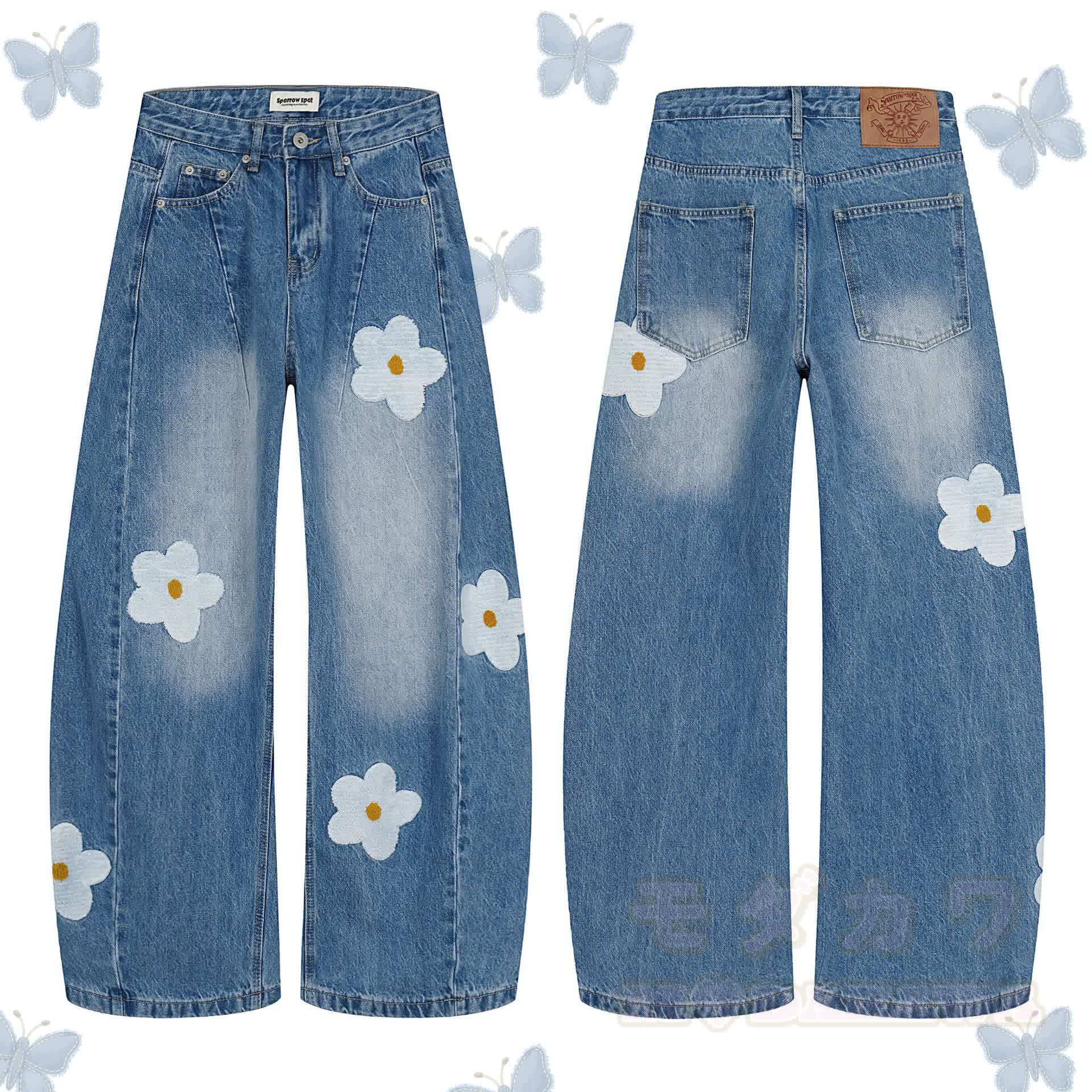 Chic Floral Embroidered Patchwork Jeans - image 1