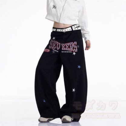 Vintage Print Wide Leg Denim Jeans - image 4