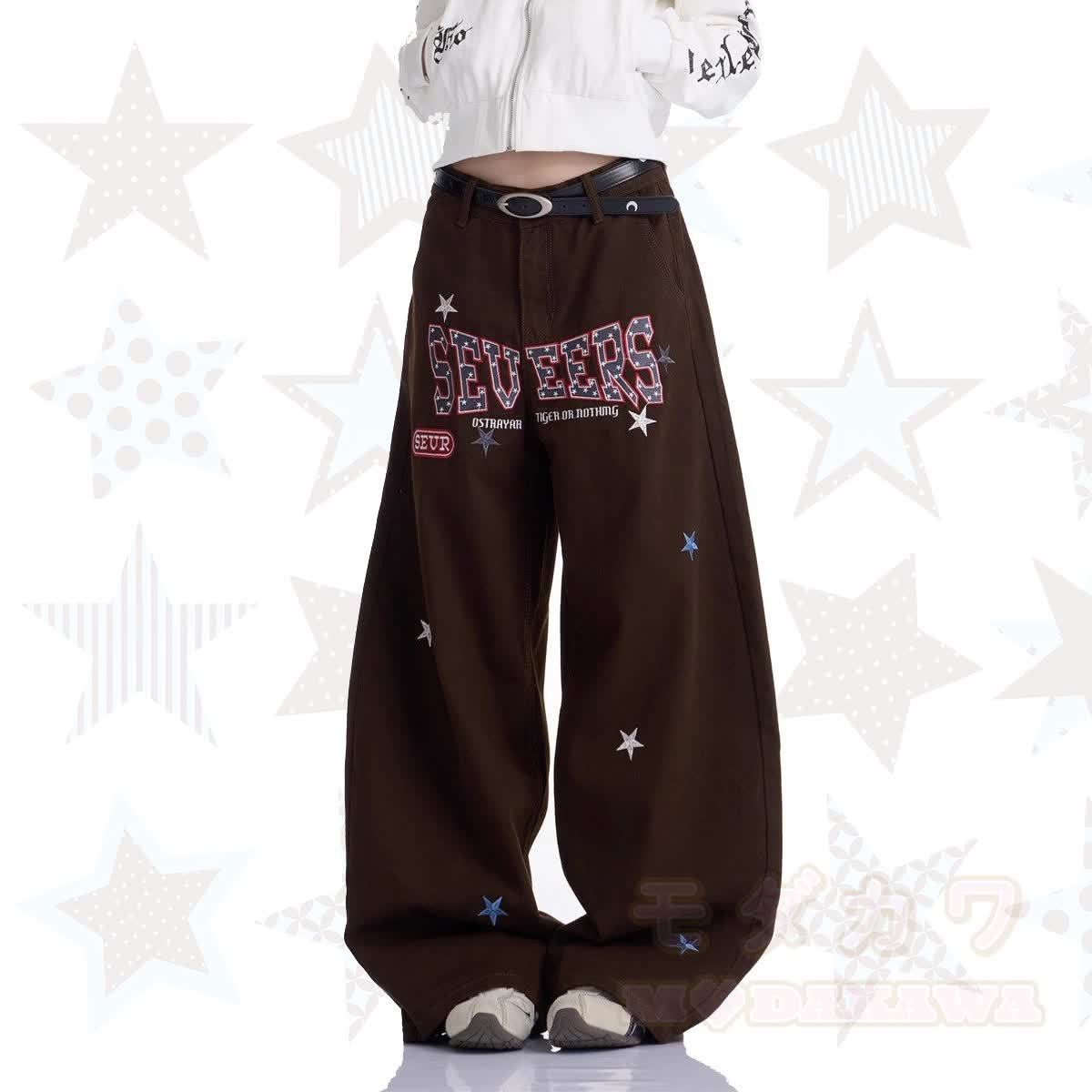 Vintage Print Wide Leg Denim Jeans - image 1