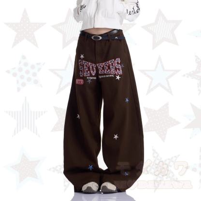 Vintage Print Wide Leg Denim Jeans - image 1