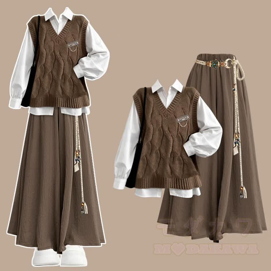Maillard Brown Vest with Shirt and Skort Three Pieces Set - Set - XL - image 1