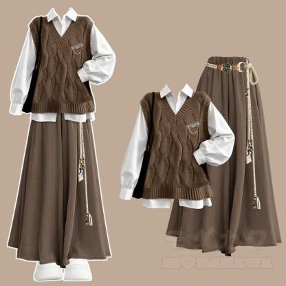 Maillard Brown Vest with Shirt and Skort Three Pieces Set - Set - XL - image 1