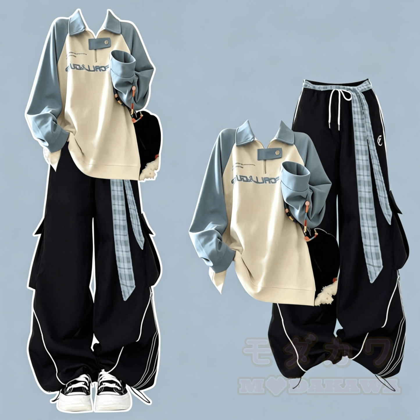 American Style Crewneck Sweatshirt and Cargo Pants Two Pieces Set - Set - XL - image 1