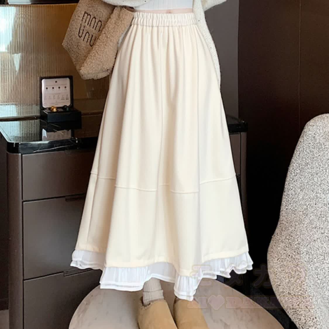 Lace Faux Two Piece Top and Plus Size Skirt Two Pieces Set - Apricot Skirt - 4XL - image 7
