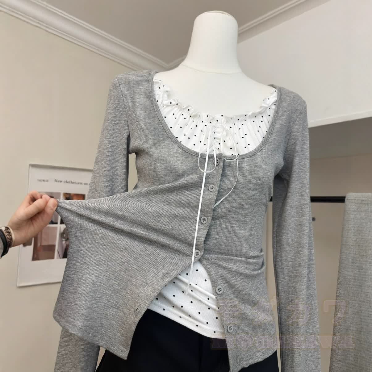 Lace Faux Two Piece Top and Plus Size Skirt Two Pieces Set - Grey Top - XL - image 3