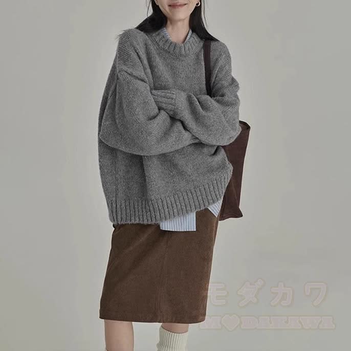 Gray Knit Sweater and Shirt and Skirt Three Pieces Set - image 4