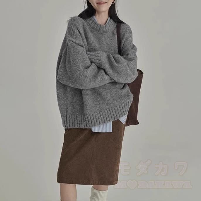 Gray Knit Sweater and Shirt and Skirt Three Pieces Set - image 4