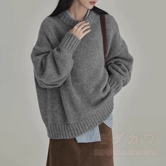 Gray Knit Sweater and Shirt and Skirt Three Pieces Set - Sweater - XL - image 3