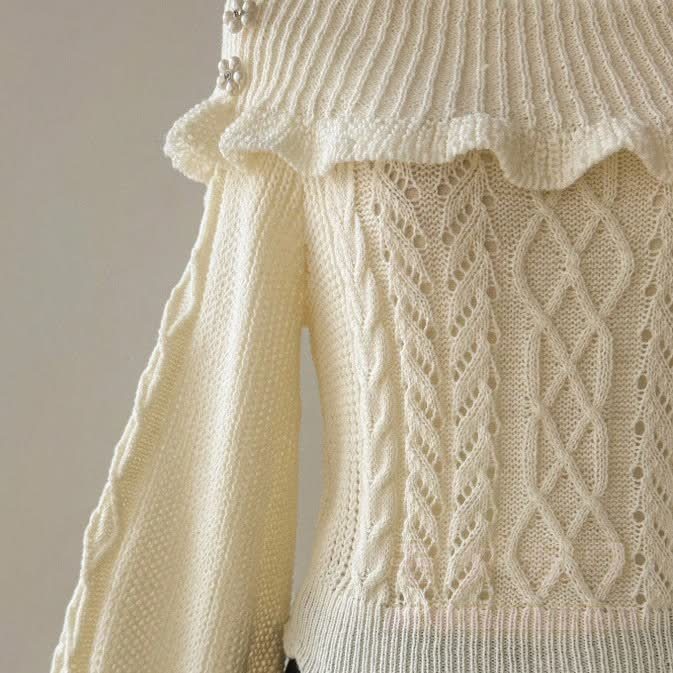 Off Shoulder Ruffle Trim Knit Top - image 3