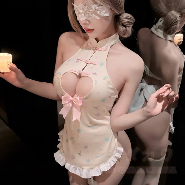 Playful Knot Button Bow Backless Cheongsam Lingerie - image 3