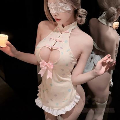 Playful Knot Button Bow Backless Cheongsam Lingerie - image 3