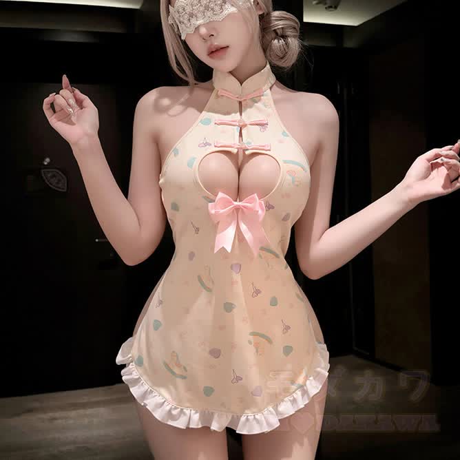 Playful Knot Button Bow Backless Cheongsam Lingerie - image 2