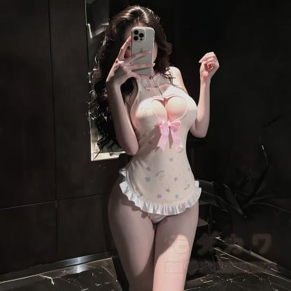 Playful Knot Button Bow Backless Cheongsam Lingerie - image 7