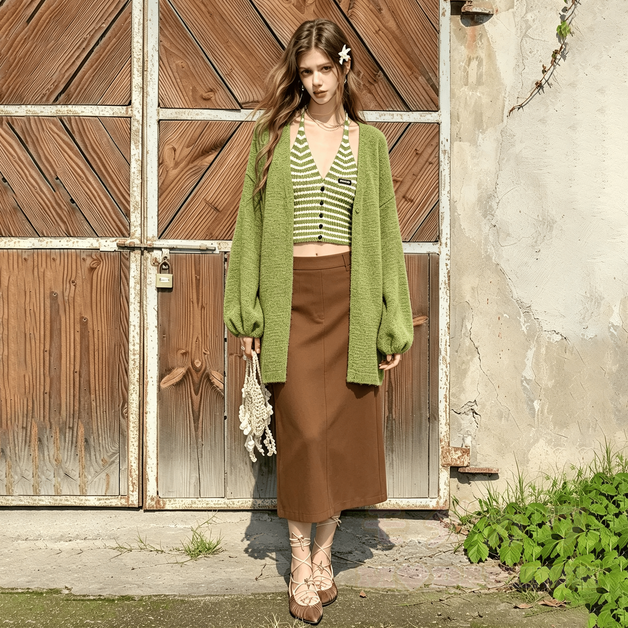Chic Striped Knit Vest with Cardigan Jacket - image 1