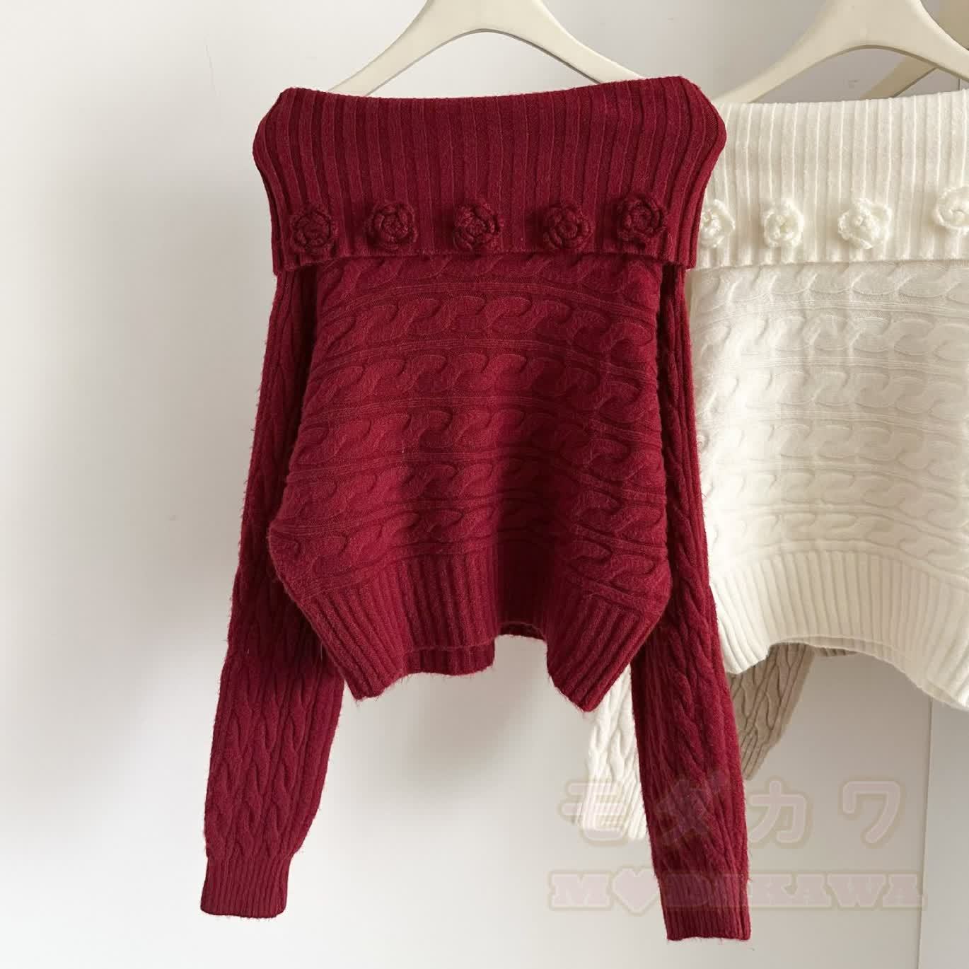 Chic Off Shoulder 3D Floral Knit Top - image 8