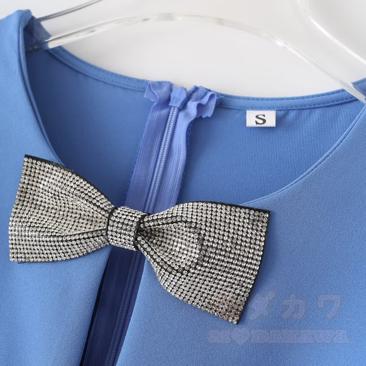 Glamorous Rhinestone Bow Cutout Puff Sleeves Dress - image 5