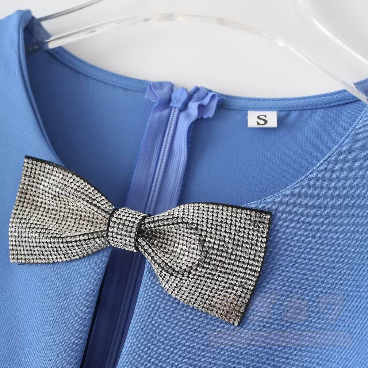 Glamorous Rhinestone Bow Cutout Puff Sleeves Dress - image 5