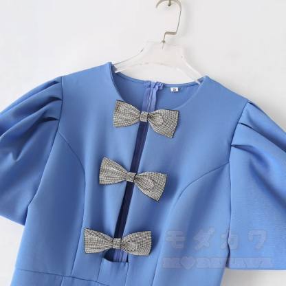 Glamorous Rhinestone Bow Cutout Puff Sleeves Dress - image 4