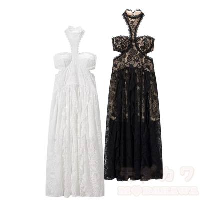 Elegant Lace Trim Halter Party Dress - image 2