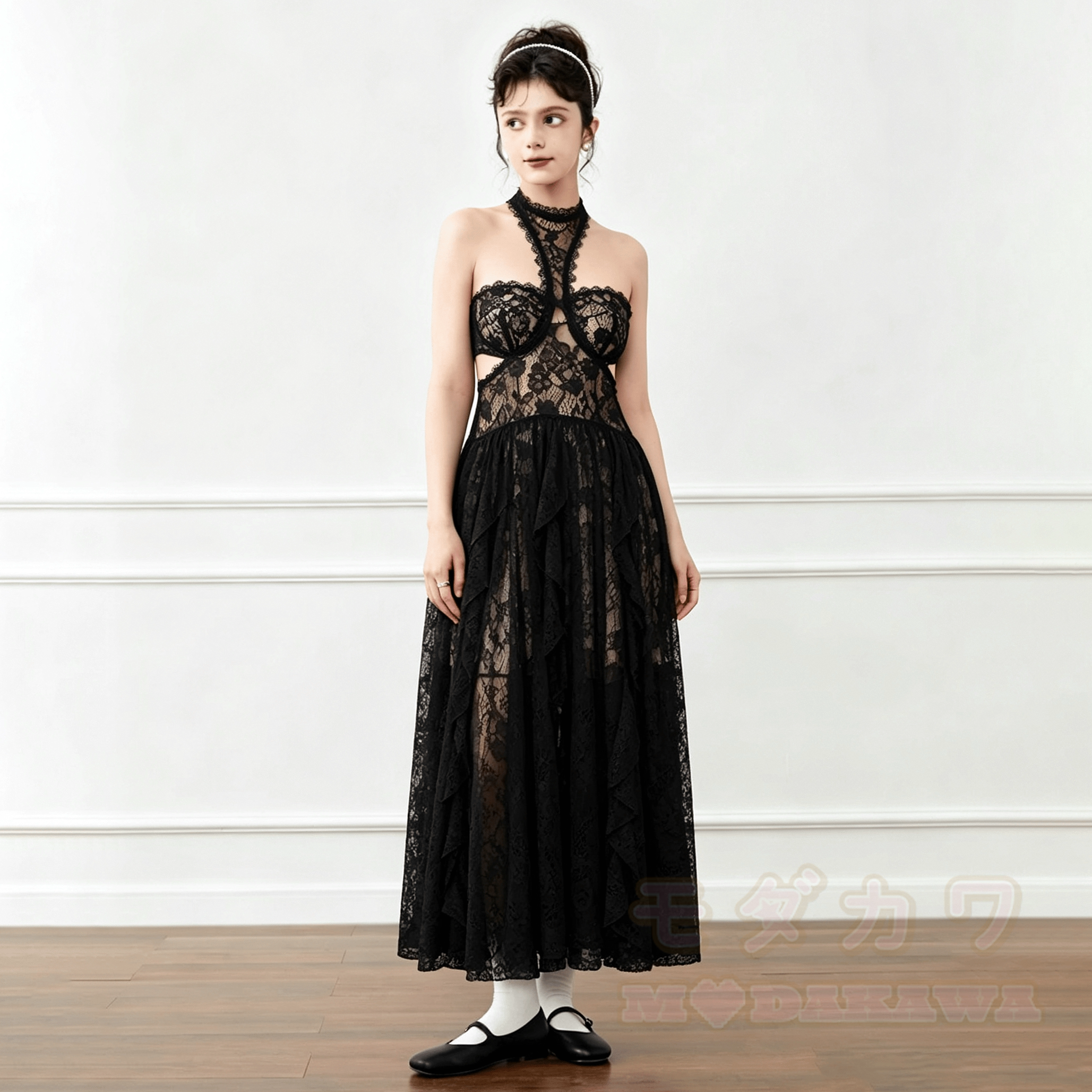 Elegant Lace Trim Halter Party Dress - image 1