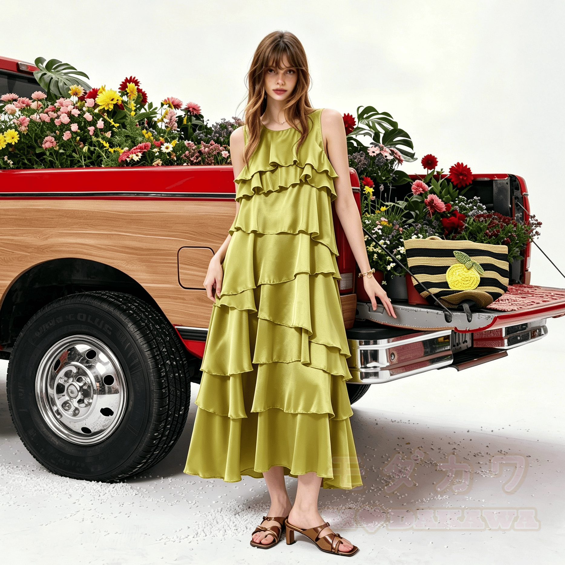 Irregular Layered Ruffle Sleeveless Dress - Olive - XL - image 1