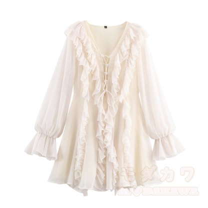 Dreamy Chiffon Ruffle Layered Long Sleeves Dress - image 2