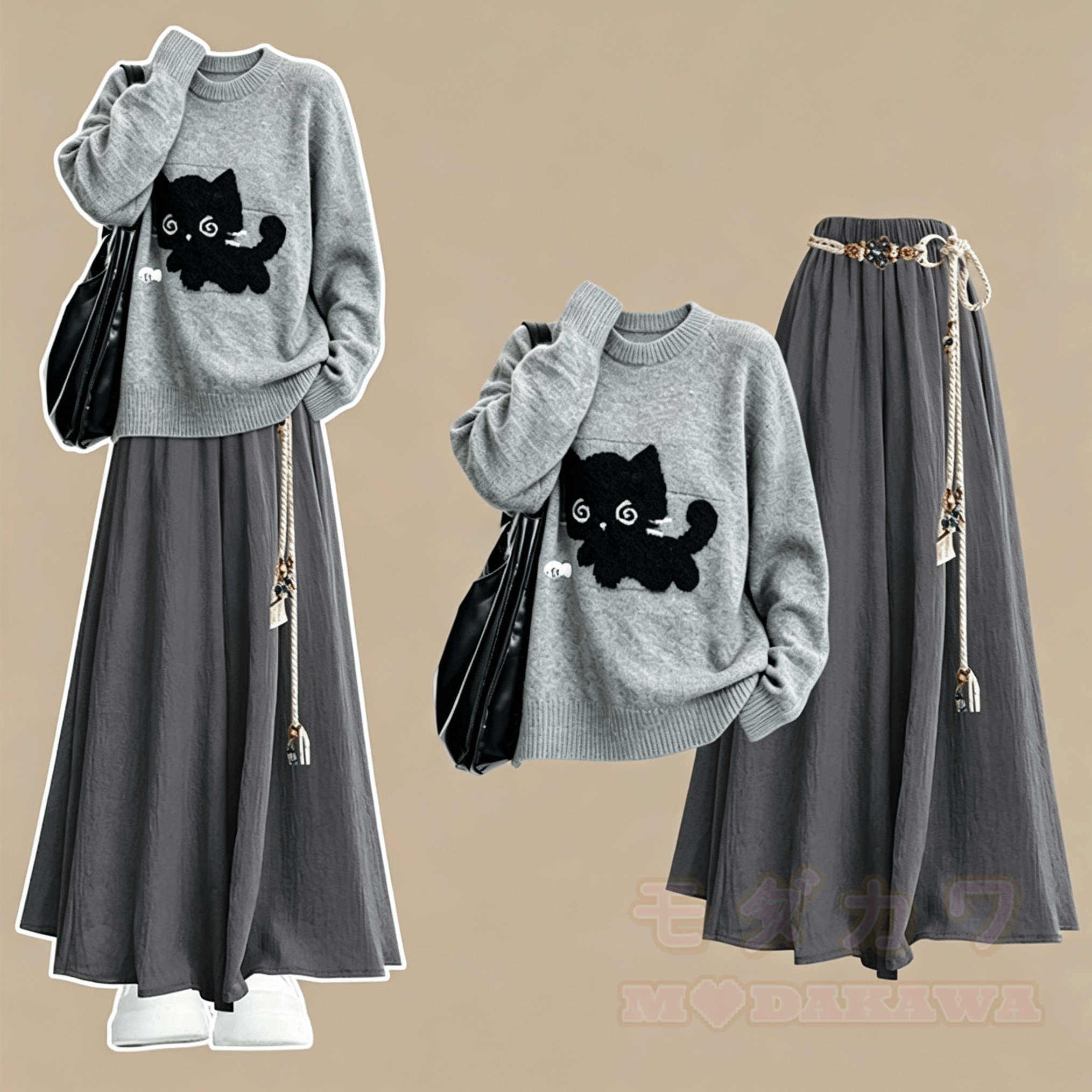 Chic Gray Sweater and Skort Two Pieces Set - Set - XL - image 1